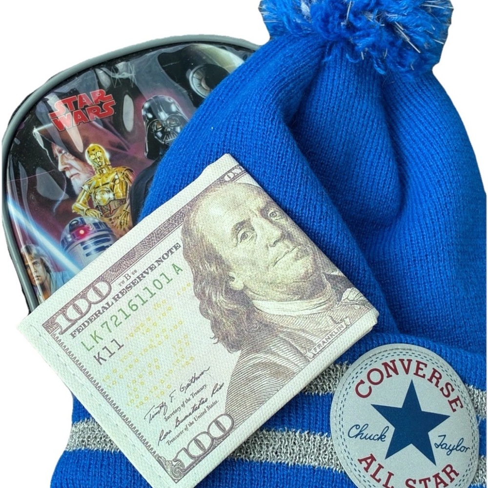Boys Gift Basket Stuffers Presents, Includes Converse, Star Wars, & Money Wallet
